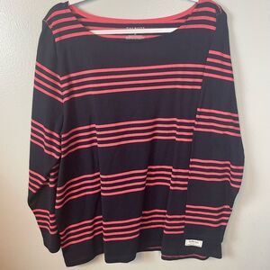Talbots Red Black Stripes Plus Size 2X Cotton Authentic Long Sleeve Top Fall Top